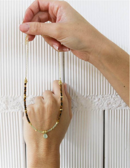 COLGANTE OJO DE TIGRE Y AGUA MARINA