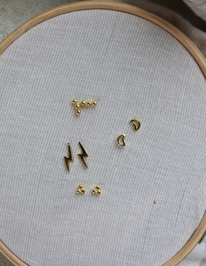 PENDIENTES  LUNAS, BOLITAS, RAYOS ORO