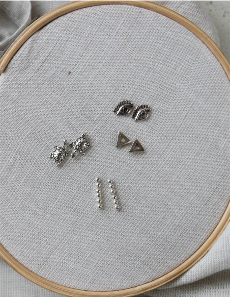 PENDIENTES TRIÁNGULO, TORTUGAS, BOLITAS, OJOS PLATA DE LEY