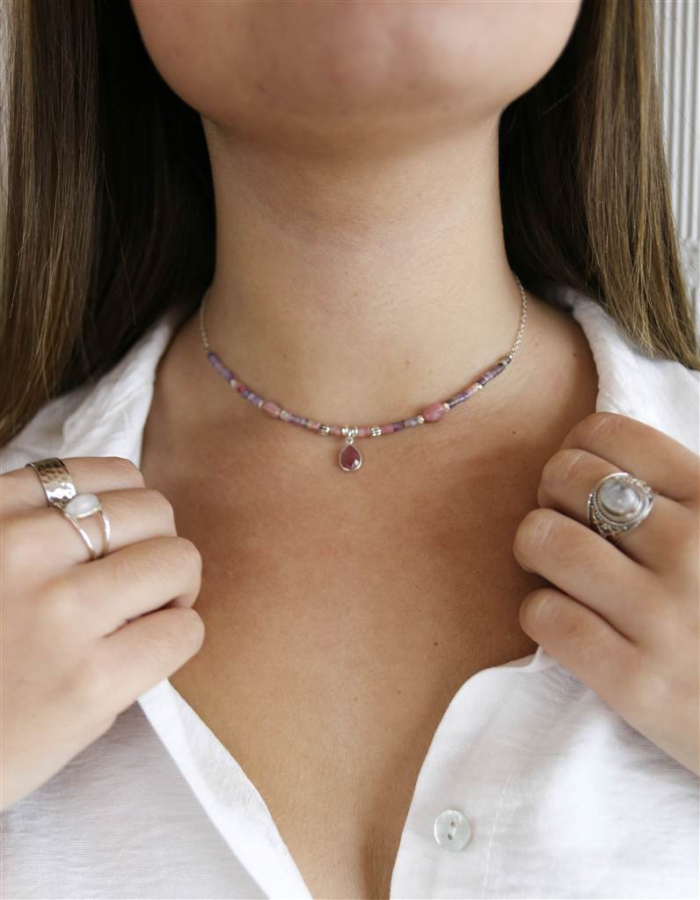 COLGANTE RODOCROSITA Y AMATISTA PLATA