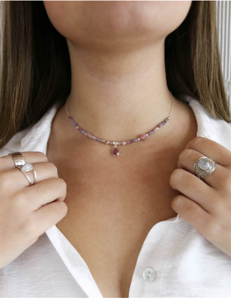 COLGANTE RODOCROSITA Y AMATISTA PLATA