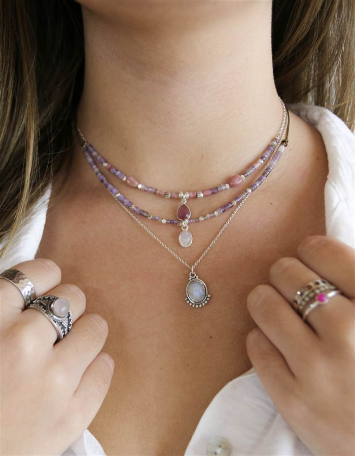 COLGANTE RODOCROSITA Y AMATISTA PLATA