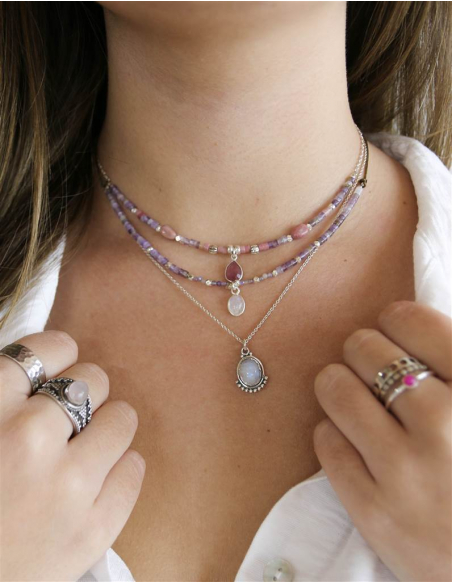 COLGANTE RODOCROSITA Y AMATISTA PLATA