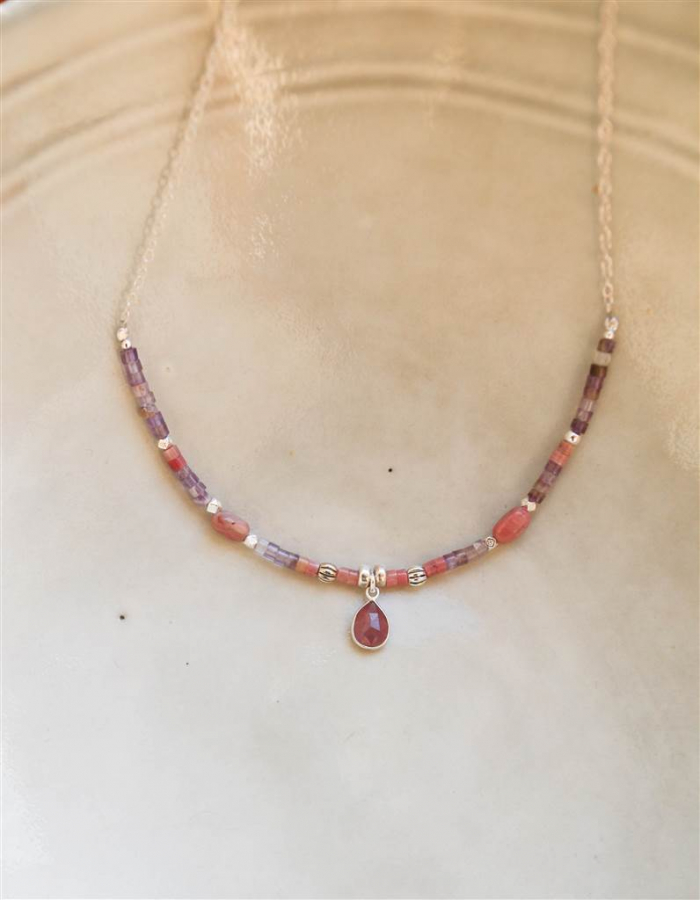 COLGANTE RODOCROSITA Y AMATISTA PLATA