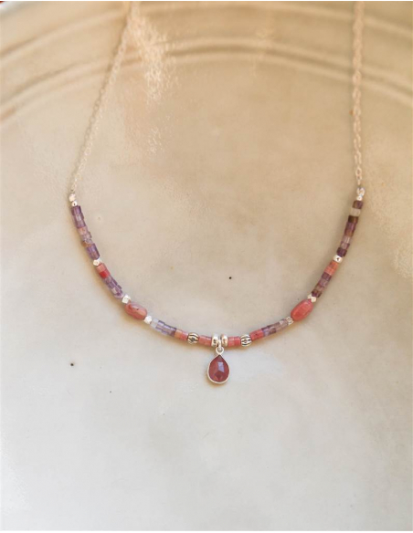 COLGANTE RODOCROSITA Y AMATISTA PLATA