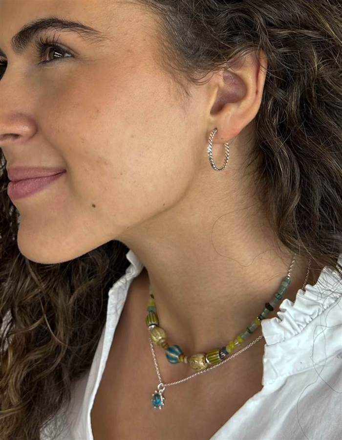 COLGANTE AVENTURINA Y CERÁMICA PLATA