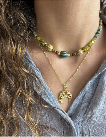 COLGANTE AVENTURINA Y CERÁMICA ORO