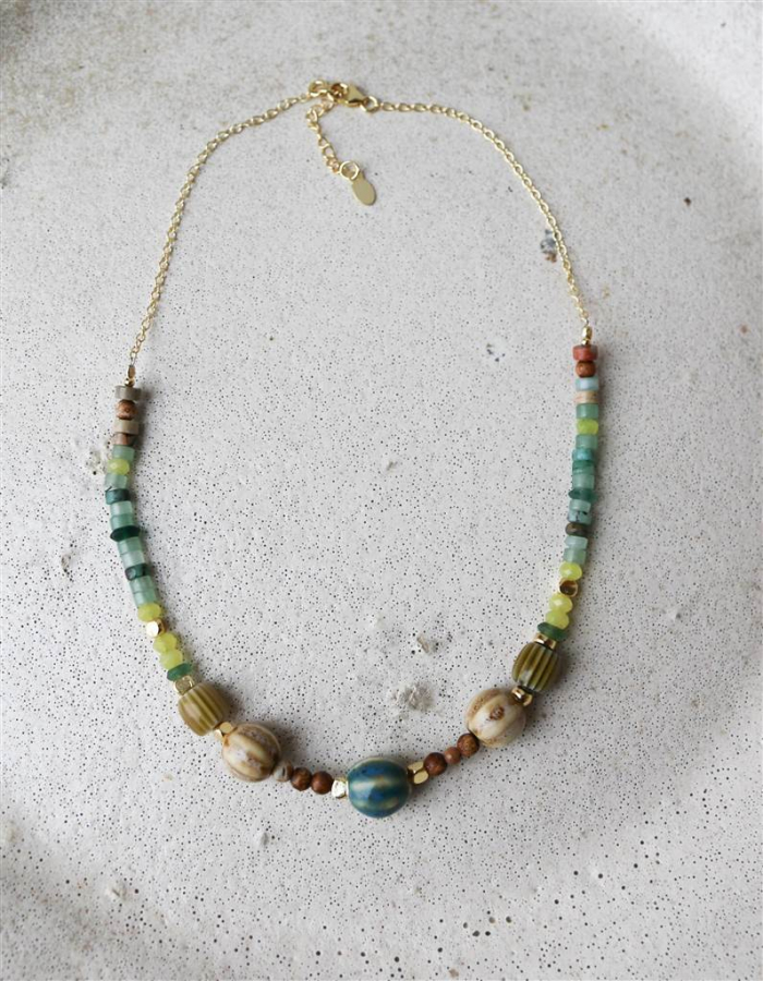 COLGANTE AVENTURINA Y CERÁMICA ORO