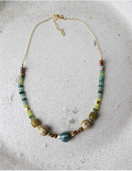 COLGANTE AVENTURINA Y CERÁMICA ORO