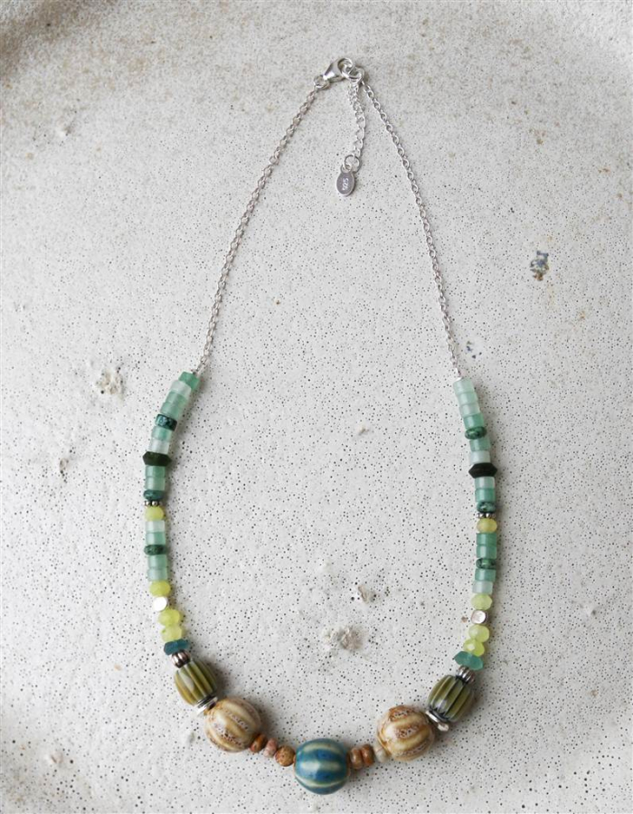 COLGANTE AVENTURINA Y CERÁMICA PLATA