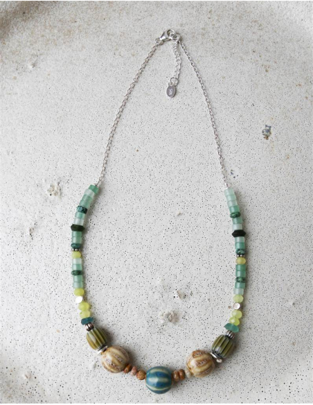 COLGANTE AVENTURINA Y CERÁMICA PLATA