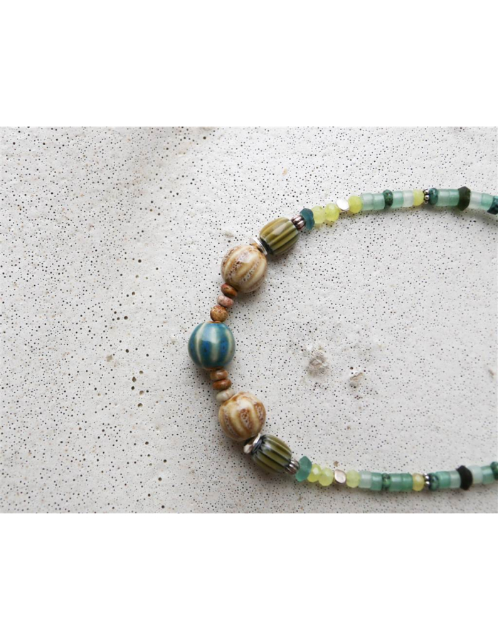 COLGANTE AVENTURINA Y CERÁMICA PLATA