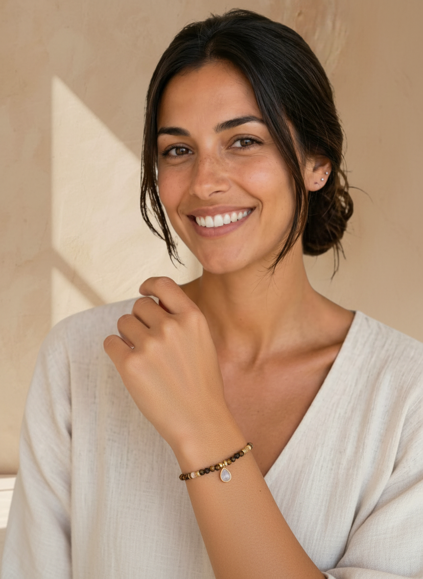 PULSERA OJO DE TIGRE ORO YCALCEDONIA AMARILLA