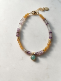 PULSERA AMATISTA Y CALCEDONIA AMARILLA ORO