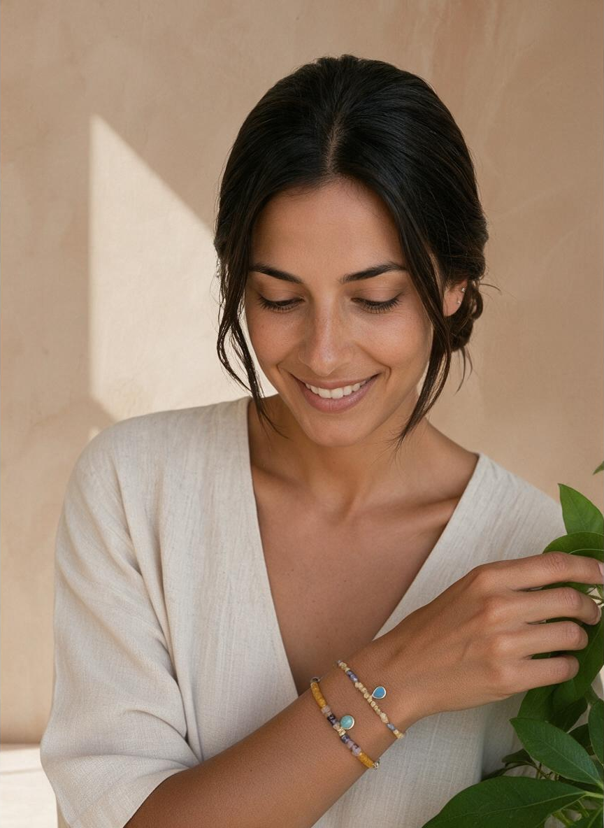 PULSERA LAPISLÁZULI Y CALCEDONIA AMARILLA)