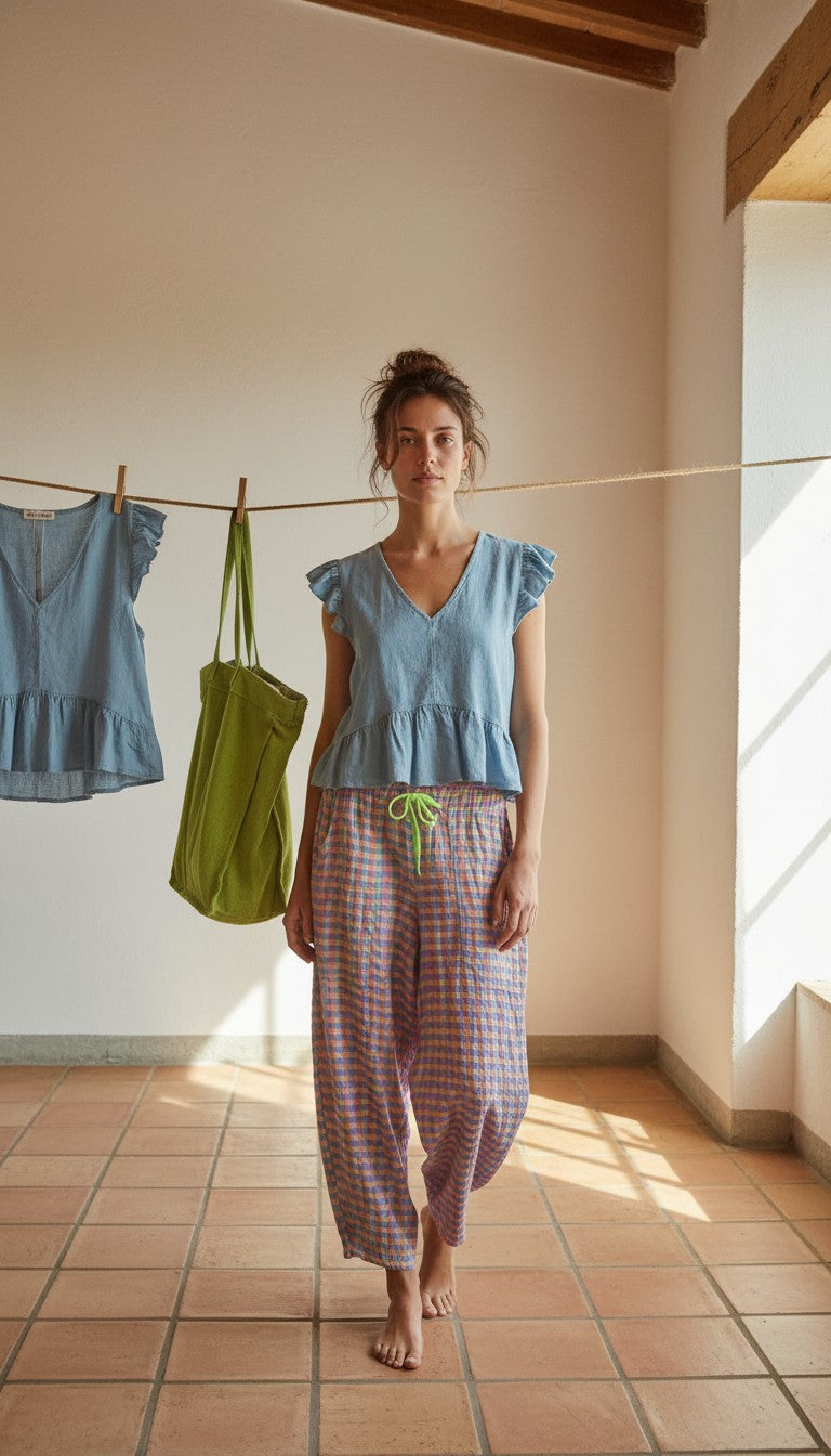 PANTALÓN CUADROS LOLA LILAS