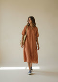 VESTIDO CUADROS OVERSIZE TEJA