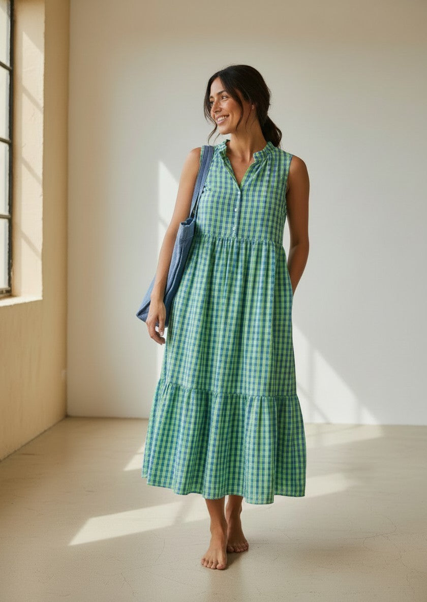 VESTIDO ANDREA CUADROS VERDE