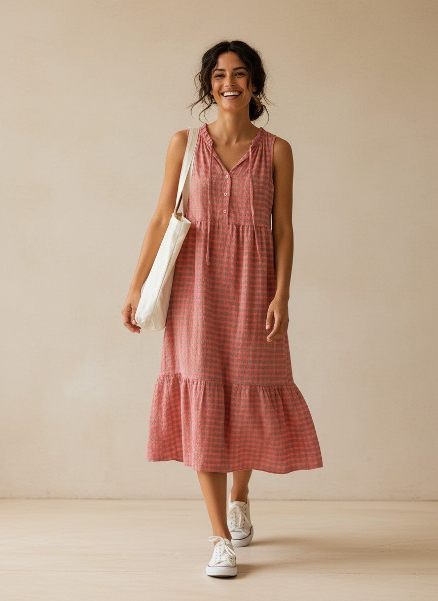 VESTIDO ANDREA CUADROS ROSE