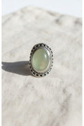 Anillo Calendula-shop de plata de ley 925 con piedra natural de prehnita verde y diseño étnico ancho