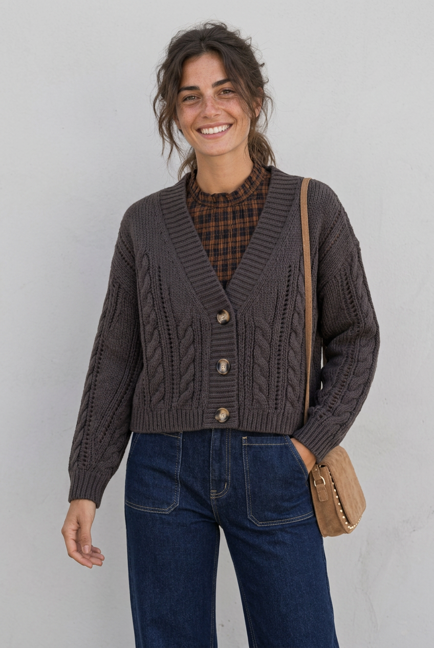 Chaqueta Margot con modelo en una fotografía de estilo natural