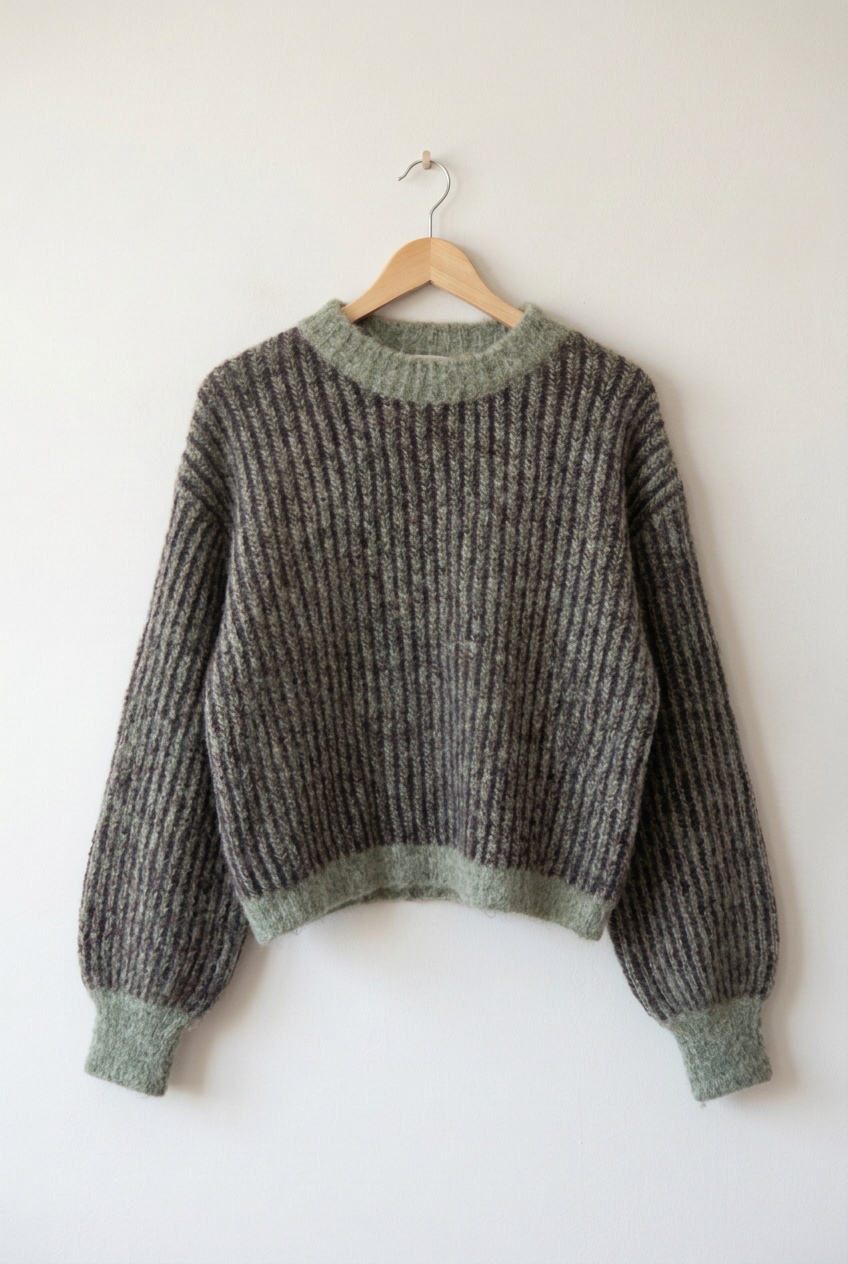 Jersey Anna verde sobre pared blanca