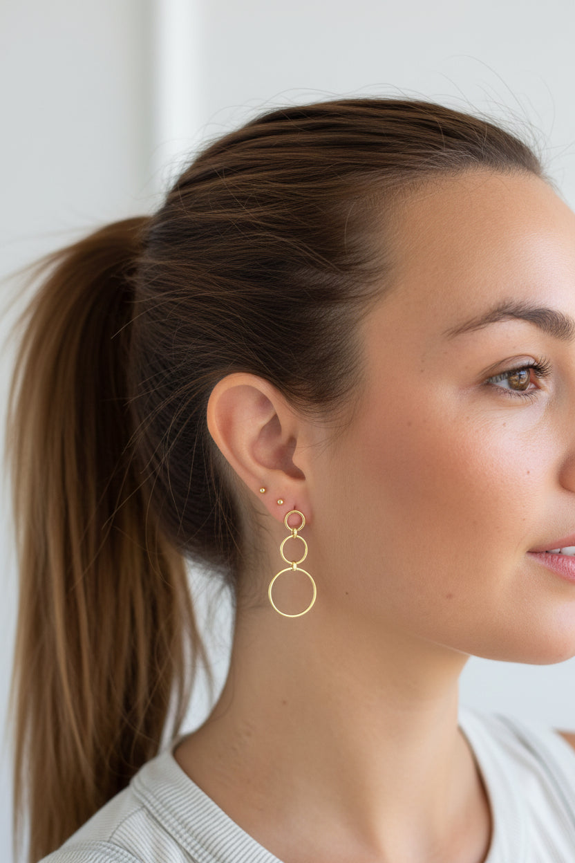 PENDIENTES TRIPLE CIRCULO ORO