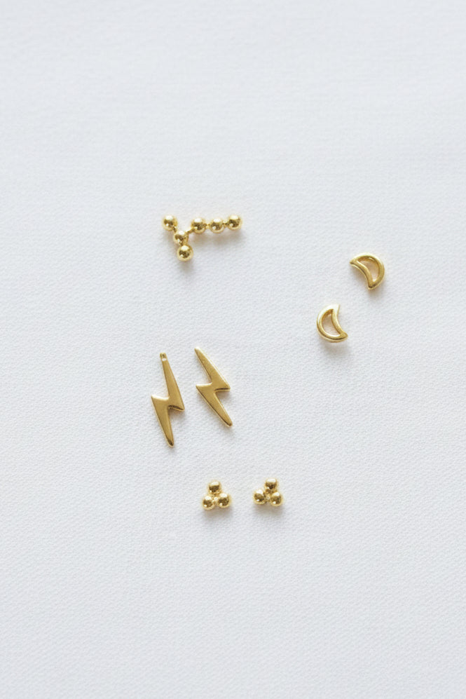 PENDIENTES  LUNAS, BOLITAS, RAYOS ORO