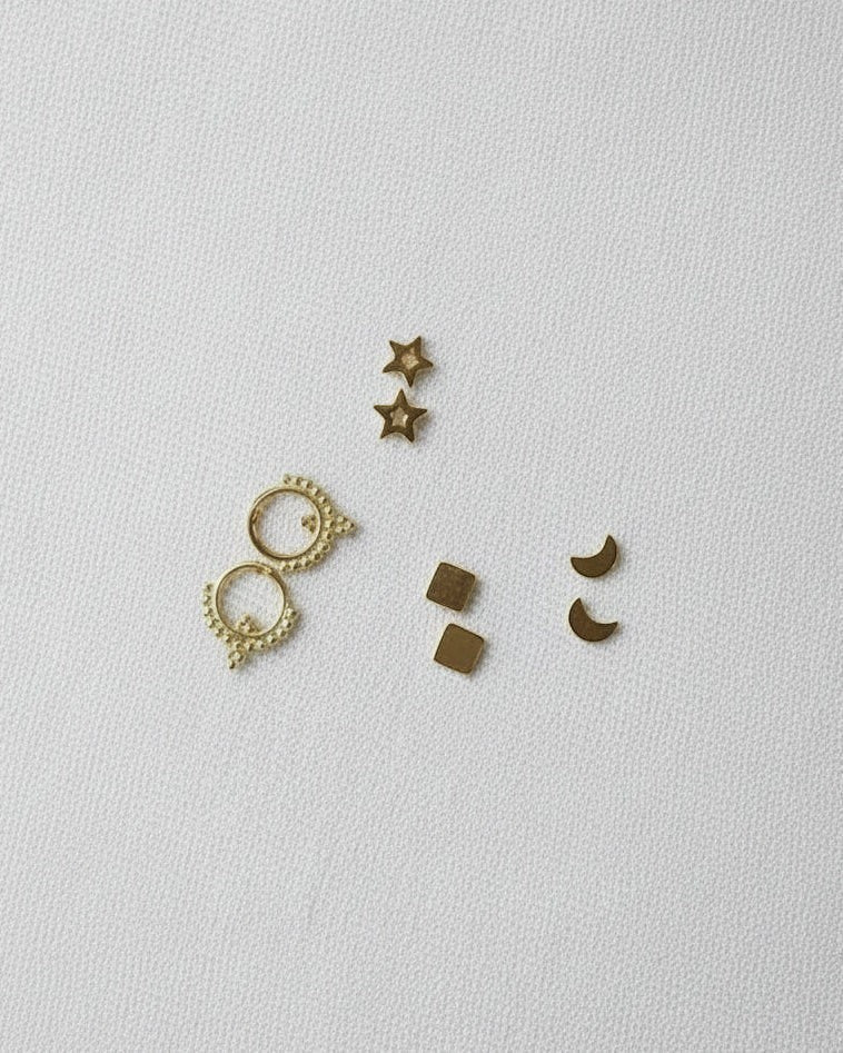 PENDIENTES  LUNAS, CUADRADO, ESTRELLAS, ÉTNICOS ORO