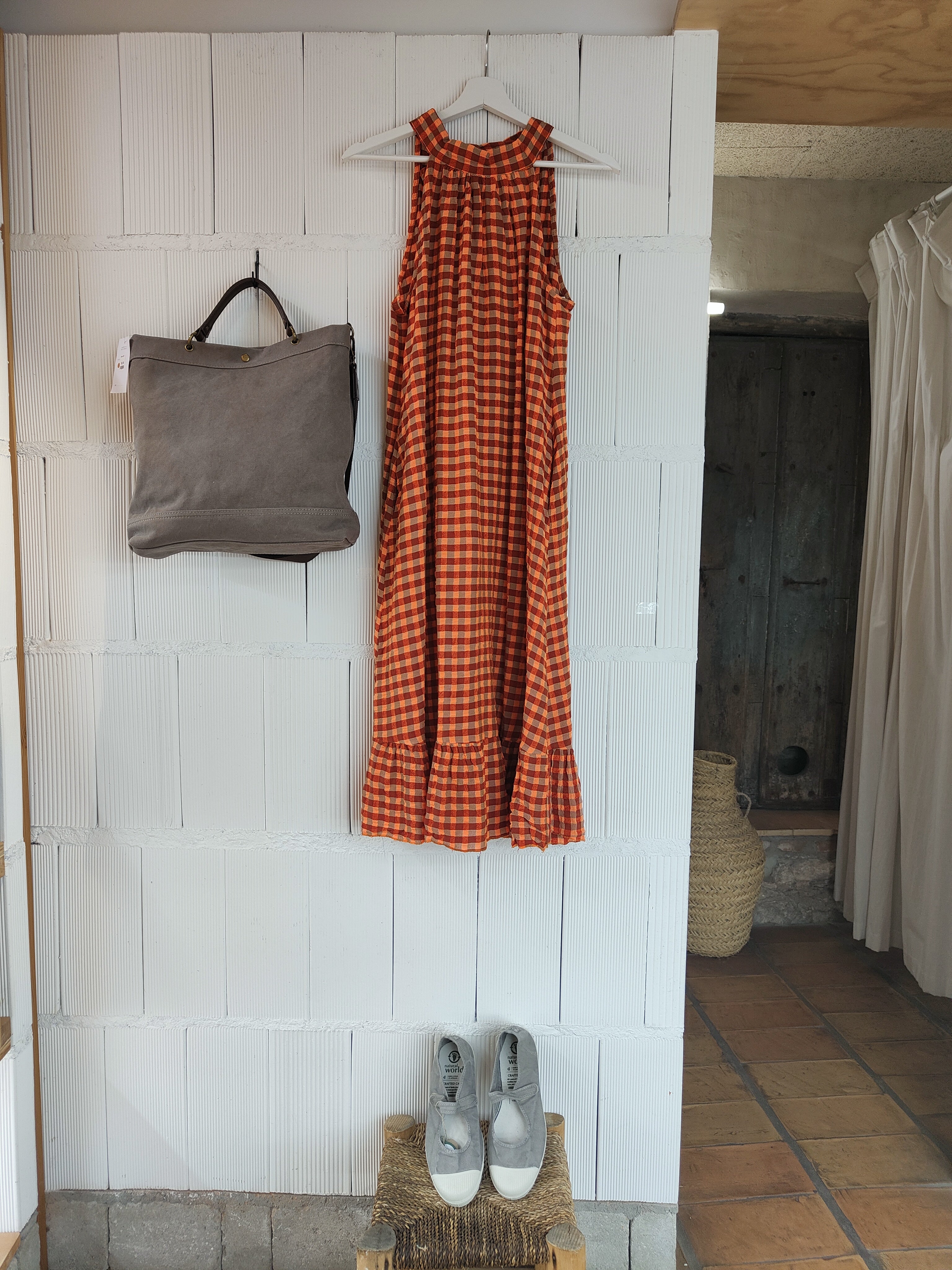 VESTIDO CUADROS SLOW TEJA