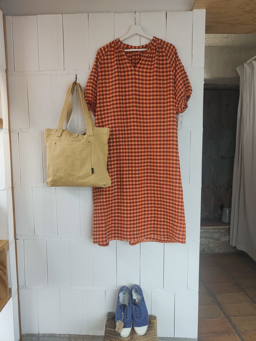 VESTIDO CUADROS OVERSIZE TEJA