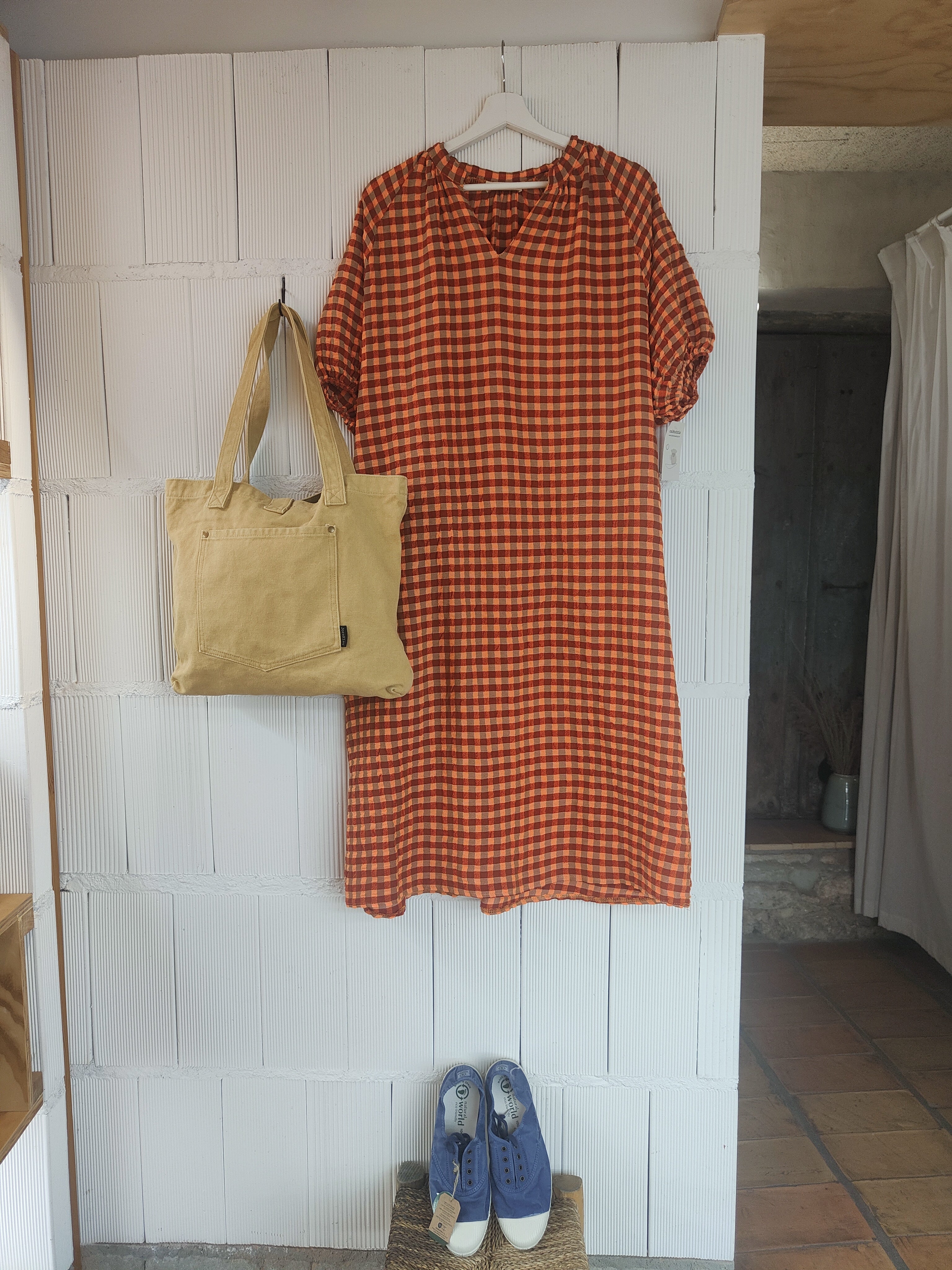 VESTIDO CUADROS OVERSIZE TEJA