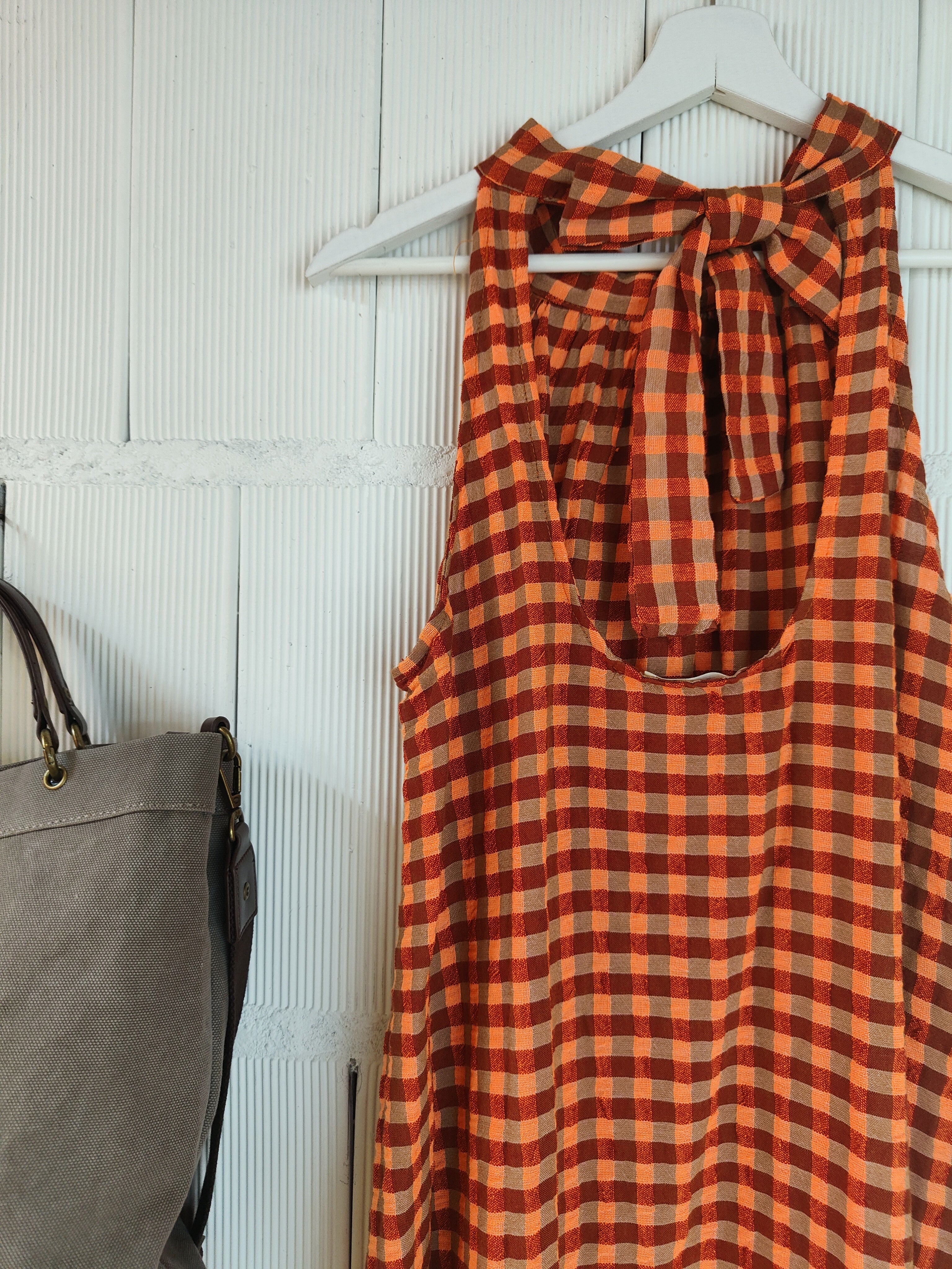 VESTIDO CUADROS SLOW TEJA